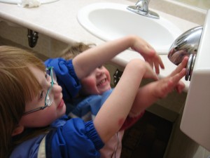 The girls had a ball with the hand-dryers in the bathroom!